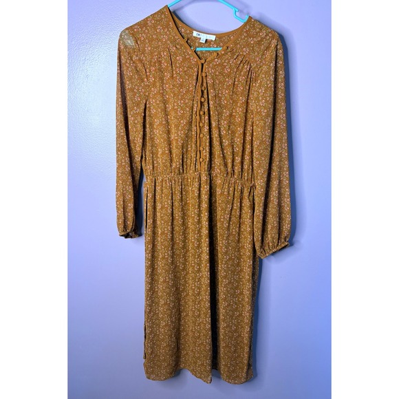 DR2 Dresses & Skirts - Floral Midi Dress Orange Flowy Peasant Cottagecore Boho Prairie Size Medium